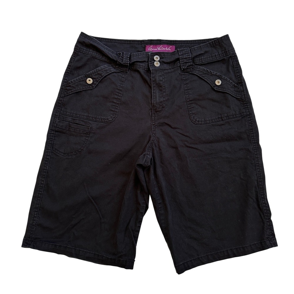 Gloria Vanderbilt Cargo Bermuda Shorts Women 12 Black Excellent Utility Stretch